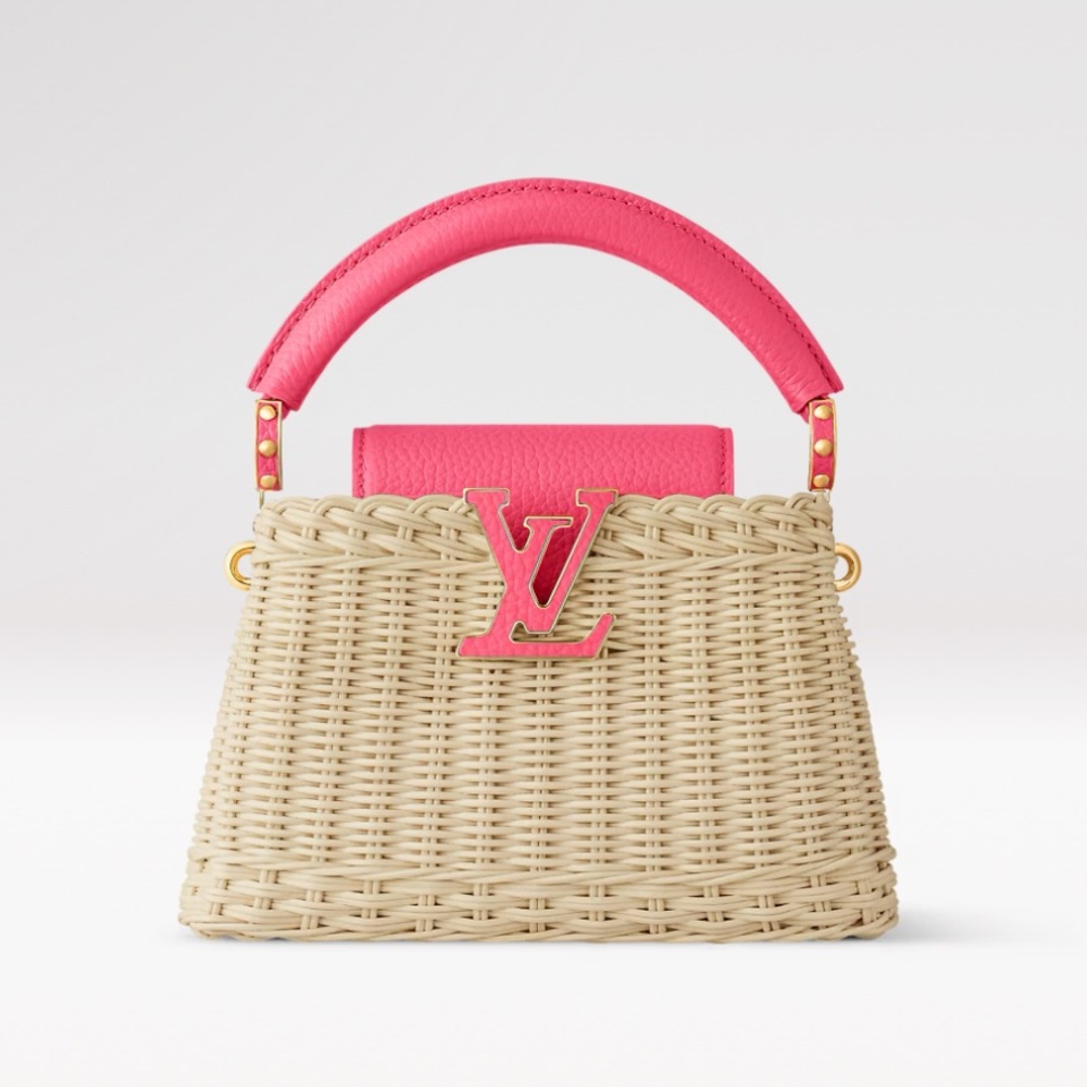 NEW Louis Vuitton Mini Capucines Wicker Handbag Dragon Fruit Pink